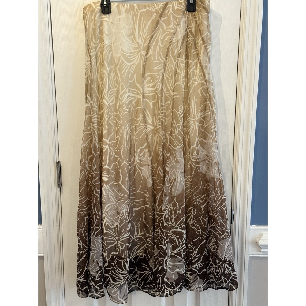Vitg coldwater creek Brown Floral Boho Elastic Waist Maxi Skirt Size 14/16 Large